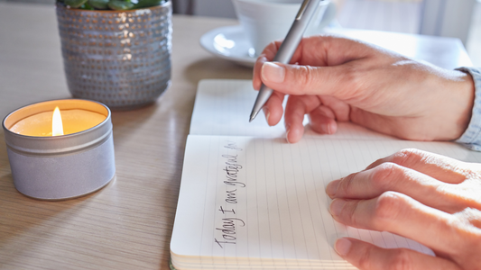 a person writing on a journal or diary